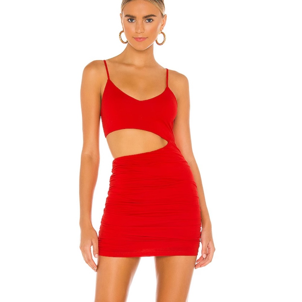 Revolve Superdown Runched Red Mini Dress With Cut… - image 1
